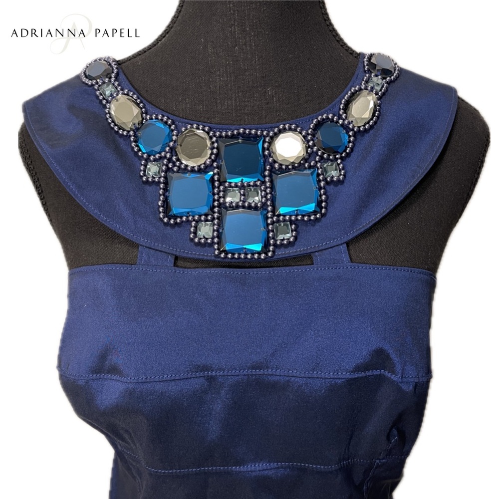 Adrianna Papell Blue Embellished Jeweled Gem Beaded Halter Cocktail Party dress - Picture 4 of 12